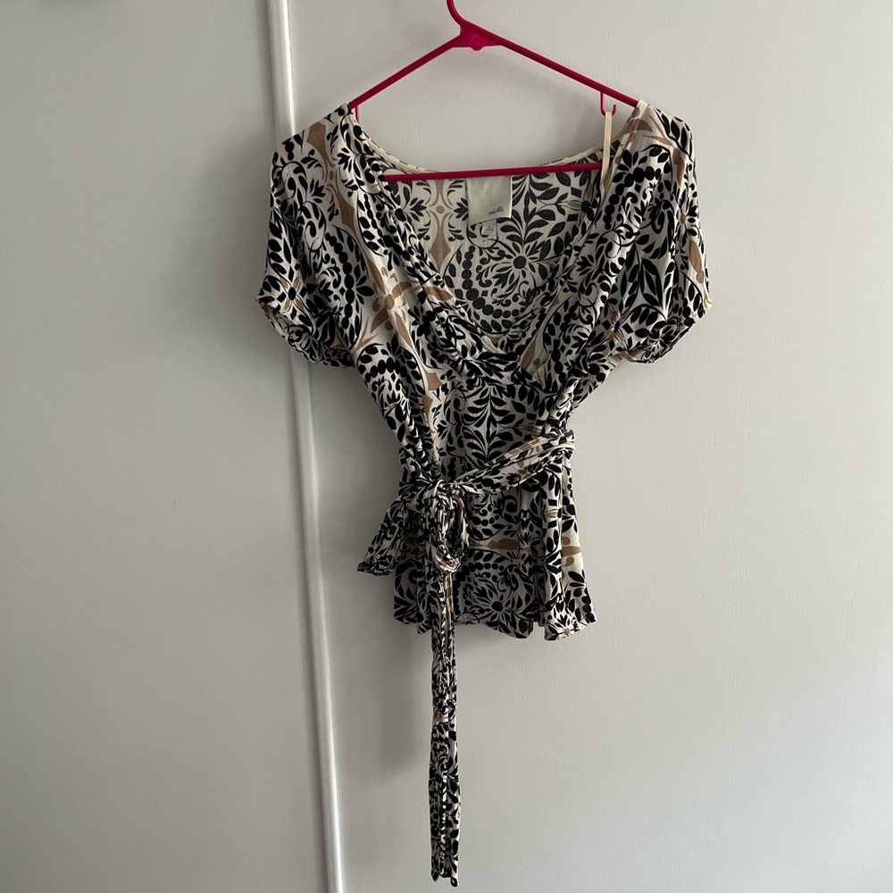 Anthropologie Odille Floral Faux Wrap Top with Sash